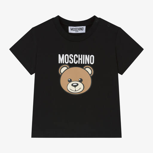 Moschino Baby-Black Teddy Bear Cotton T-Shirt | Childrensalon