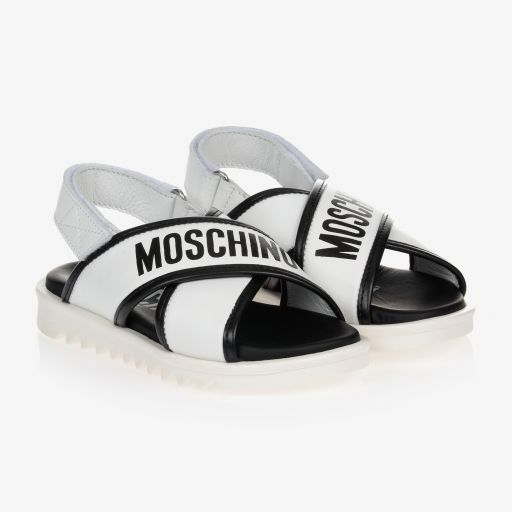 Moschino Kid-Teen-Black & White Leather Sandals | Childrensalon