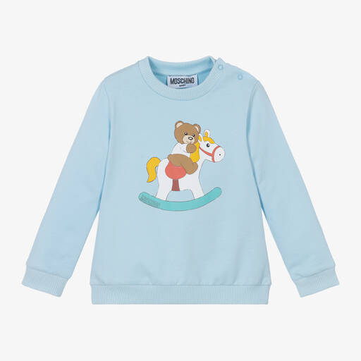 Moschino Baby-Blue Cotton Rocking Horse Teddy Sweatshirt | Childrensalon