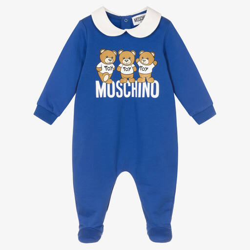 Moschino Baby-Blue Cotton Teddy Bear Babygrow | Childrensalon