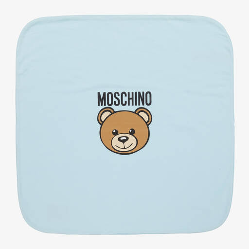 Moschino Baby-Blue Cotton Teddy Bear Blanket (70cm) | Childrensalon