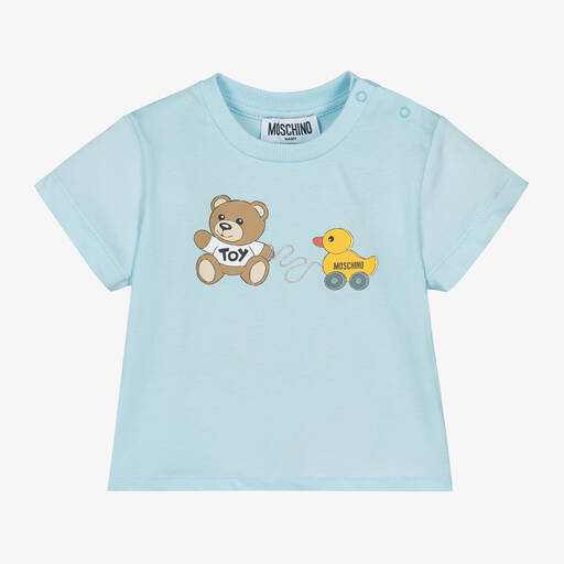 Moschino Baby-Blue Cotton Teddy Bear T-Shirt | Childrensalon