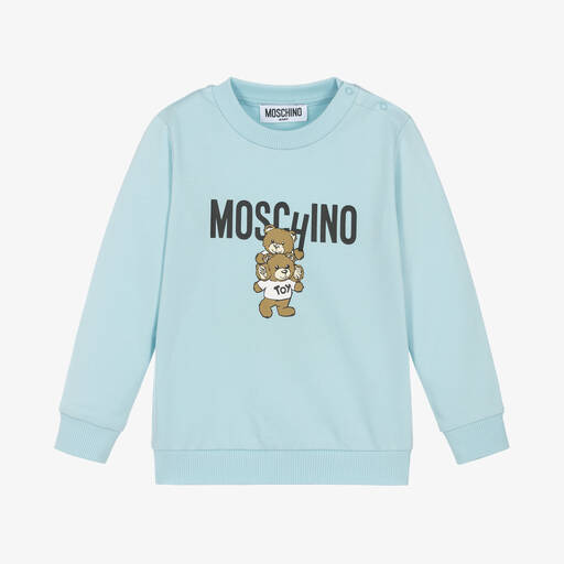 Moschino Baby-Blue Cotton Teddy Logo Baby Sweatshirt | Childrensalon
