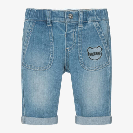 Moschino Baby-Blue Denim Teddy Logo Jeans | Childrensalon