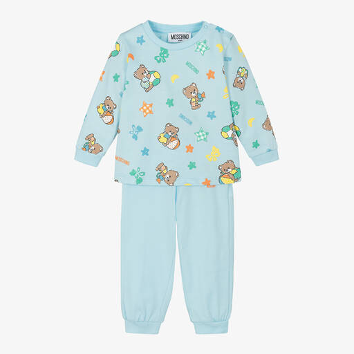 Moschino Baby-Blue Teddy Bear Cotton Trouser Set | Childrensalon