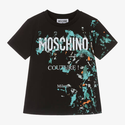 Moschino Kid-Teen-Boys Black Paint Cotton T-Shirt | Childrensalon