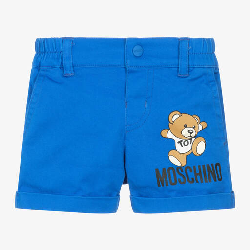 Moschino Baby-Boys Blue Cotton Teddy Bear Logo Shorts | Childrensalon