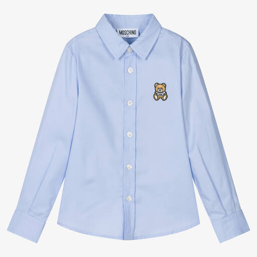 Moschino Kid-Teen-Boys Blue Cotton Teddy Bear Shirt | Childrensalon