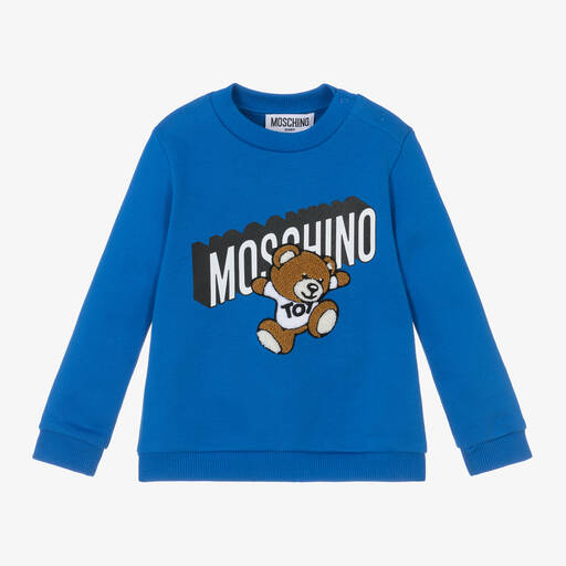 Moschino Baby-Boys Blue Cotton Teddy Bear Sweatshirt | Childrensalon