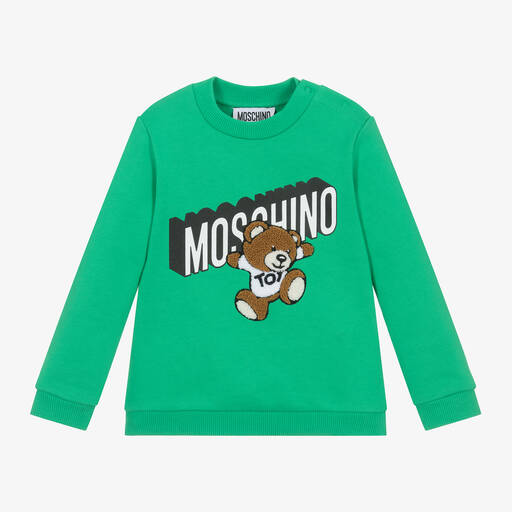 Moschino Baby-Boys Green Cotton Teddy Bear Sweatshirt | Childrensalon
