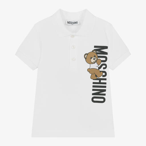 Moschino Kid-Teen-Boys White Cotton Teddy Bear Polo Shirt | Childrensalon