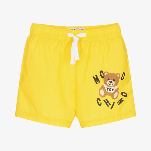 Moschino Kid-Teen-Boys Yellow Teddy Logo Swim Shorts | Childrensalon