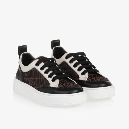 Moschino-Brown & Black Jacquard Lace-Up Trainers | Childrensalon