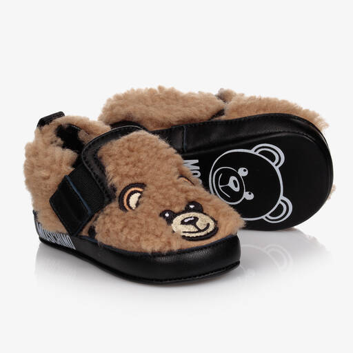 Moschino Baby-Коричнево-черные туфли с медвежонком для малышей | Childrensalon