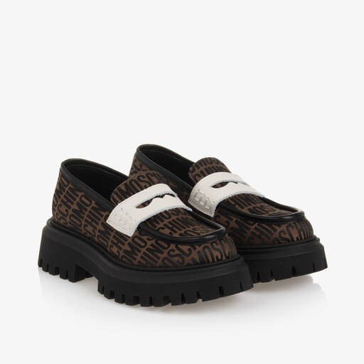 Moschino-Brown Jacquard Loafers | Childrensalon