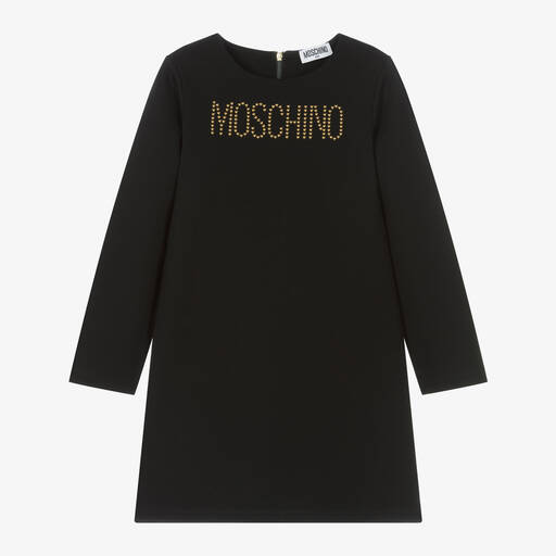 Moschino Kid-Teen-Girls Black Cotton Gold Stud Dress | Childrensalon