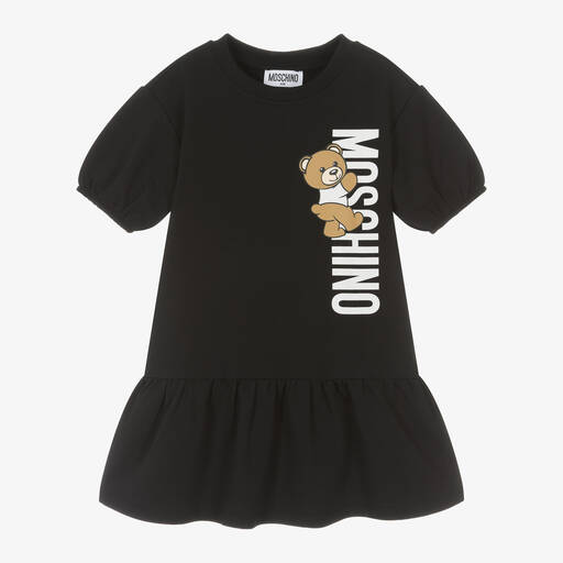 Moschino Kid-Teen-فستان بطبعة تيدي بير قطن جيرسي لون أسود | Childrensalon