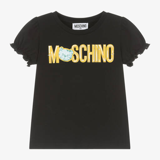 Moschino Kid-Teen-Girls Black Cotton Teddy Bear Gem T-Shirt | Childrensalon