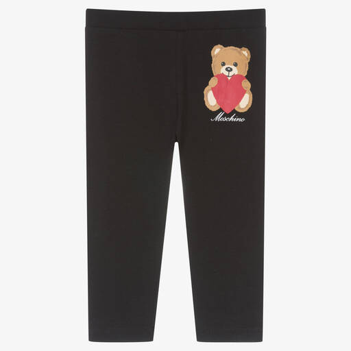 Moschino Baby-Girls Black Cotton Teddy Bear Leggings | Childrensalon