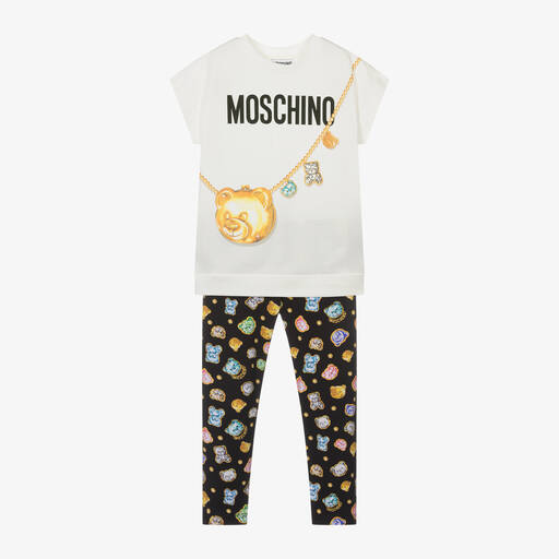 Moschino Kid-Teen-طقم ليقنز بطبعة تيدي بير قطن لون أسود للبنات | Childrensalon