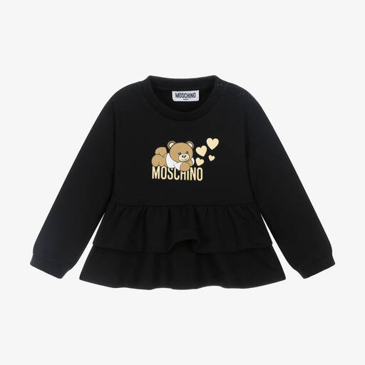 Moschino Baby-Черная хлопковая рубашка поло Teddy для девочек | Childrensalon