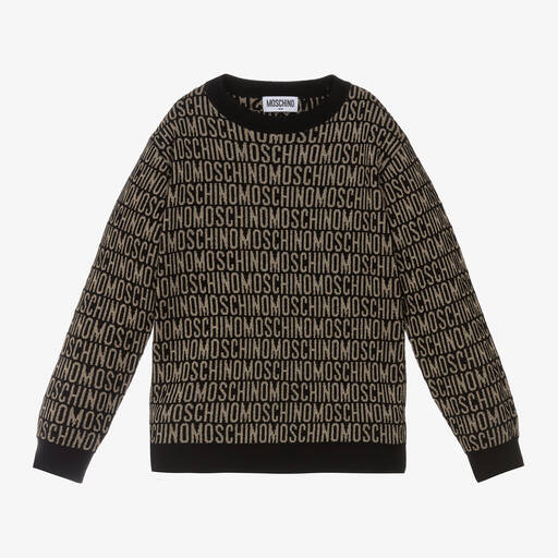 Moschino Kid-Teen-Girls Black & Gold Jacquard Sweater | Childrensalon