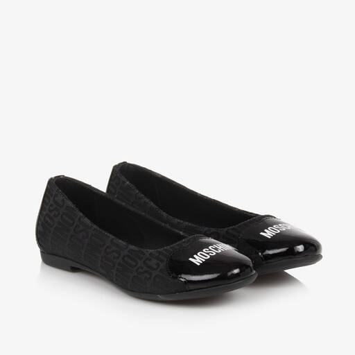 Moschino-Girls Black Jacquard Ballerina Shoes | Childrensalon