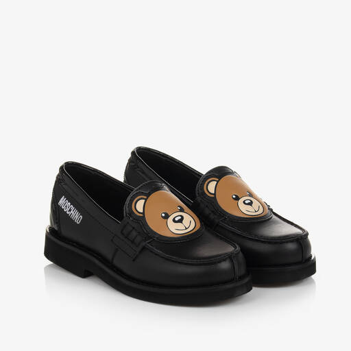 Moschino Kid-Teen-Girls Black Leather Teddy Bear Loafers | Childrensalon
