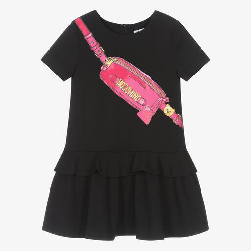 Moschino Kid-Teen-Girls Black & Pink Bag Print Dress | Childrensalon