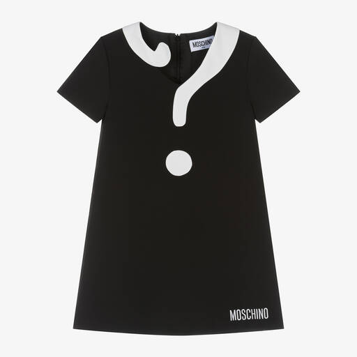 Moschino Kid-Teen-فستان بطبعة كويسشن مارك كريب لون أسود | Childrensalon