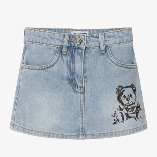 Moschino Kid-Teen-Girls Blue Denim Teddy Bear Skort | Childrensalon