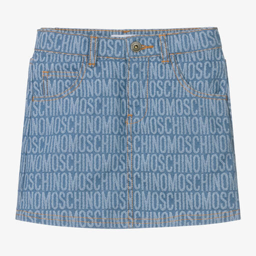 Moschino Kid-Teen-Girls Blue Jacquard Denim Skirt | Childrensalon