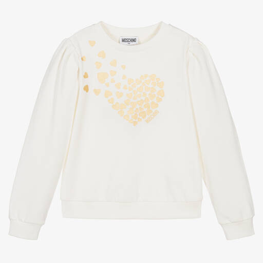 Moschino Kid-Teen-Girls Ivory Cotton Heart Print Sweatshirt | Childrensalon