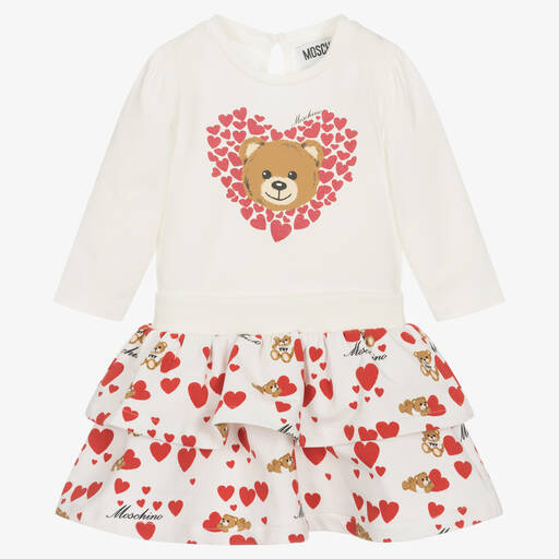 Moschino Baby-Кремовый хлопковый топ и красная юбка Teddy Bear | Childrensalon