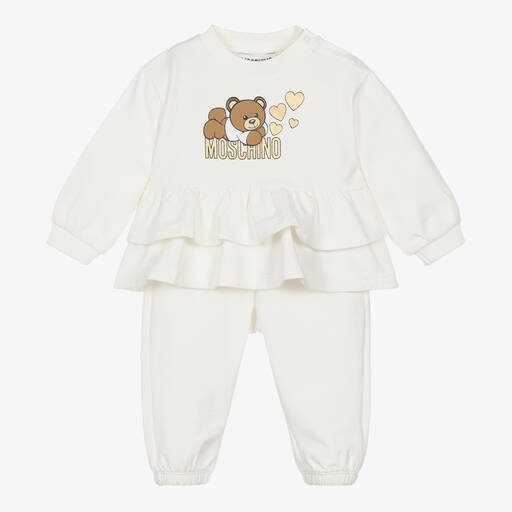 Moschino Baby-Girls Ivory Cotton Teddy Bear Tracksuit | Childrensalon