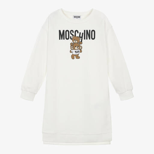 Moschino Kid-Teen-Girls Ivory Cotton Teddy Sweatshirt Dress | Childrensalon