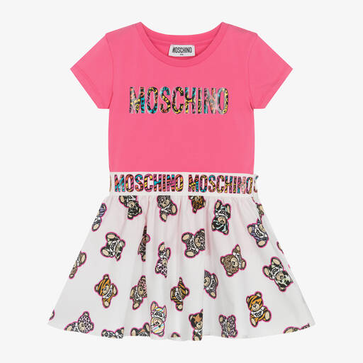 Moschino Kid-Teen-Girls Pink Cotton Bear Skirt Set | Childrensalon