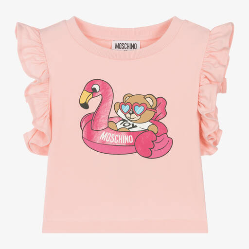 Moschino Kid-Teen-Girls Pink Cotton Flamingo T-Shirt | Childrensalon