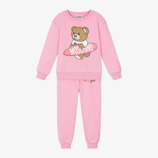Moschino Kid-Teen-Girls Pink Cotton Teddy Bear Tracksuit | Childrensalon