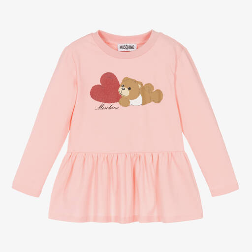 Moschino Kid-Teen-Girls Pink Cotton Teddy & Heart Top | Childrensalon