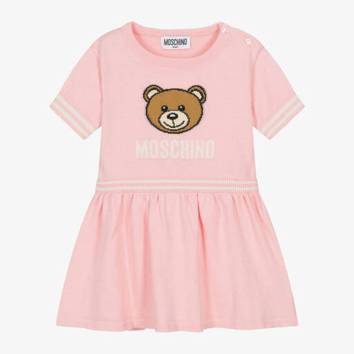 Moschino Baby-Розовое платье из хлопка и шерсти для девочек розовое | Childrensalon