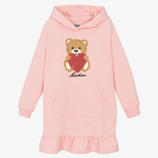 Moschino Kid-Teen-Robe à capuche rose en jersey fille | Childrensalon