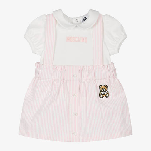 Moschino Baby-Girls Pink Striped Cotton Skirt Set | Childrensalon