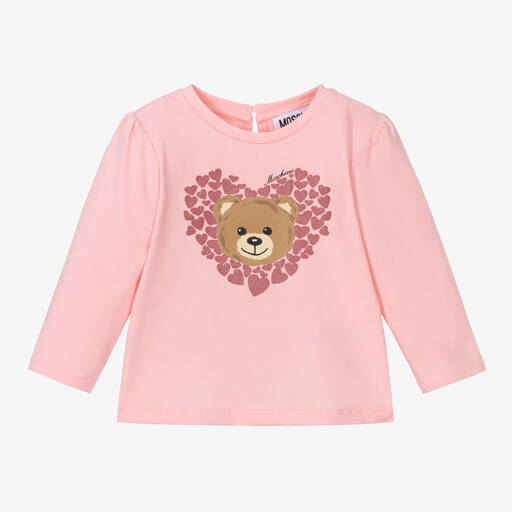 Moschino Baby-Girls Pink Teddy Bear Heart Top | Childrensalon