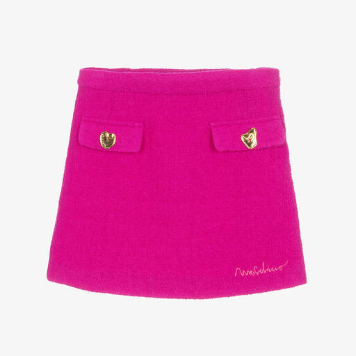 Moschino Kid-Teen-Girls Pink Wool Bouclé Tweed Skirt | Childrensalon