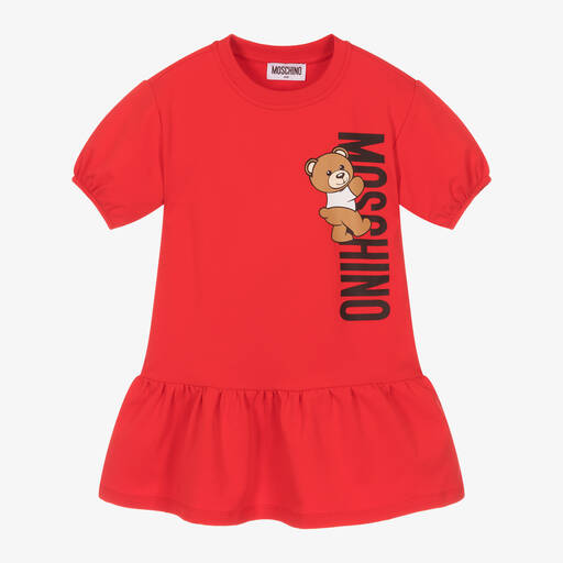 Moschino Kid-Teen-فستان بطبعة تيدي بير قطن جيرسي لون أحمر | Childrensalon