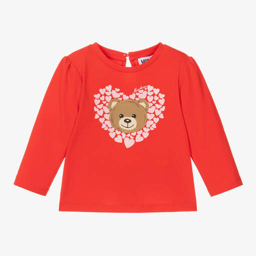 Moschino Baby-Girls Red Teddy Bear Heart Top | Childrensalon