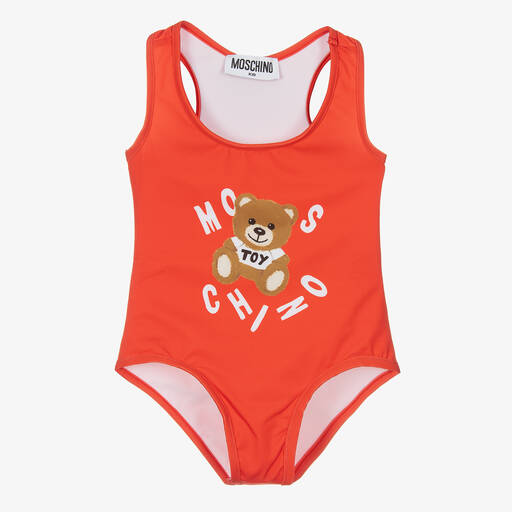 Moschino Kid-Teen-Girls Red Teddy Bear Logo Swimsuit | Childrensalon