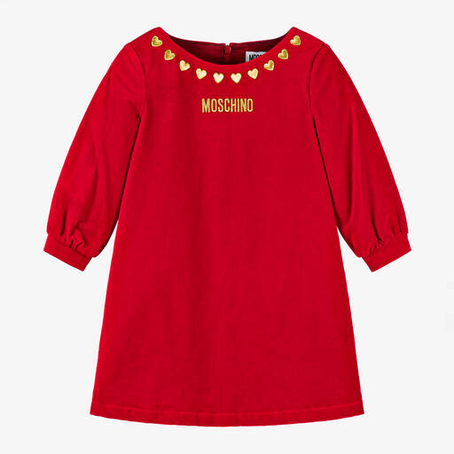 Moschino Kid-Teen-Красное бархатное платье с сердечками для девочек | Childrensalon