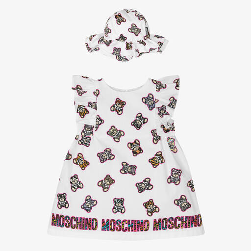 Moschino Baby-Girls White Cotton Animal Print Teddy Dress | Childrensalon
